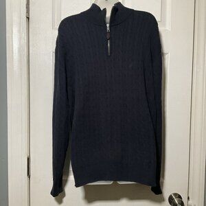 Nautica Men’s  Blue Cable Knit 1/4 Zip Pullover Sweater Cotton Large L Preppy
